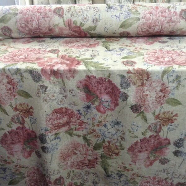 ENGLISH COUNTRY GARDEN VINTAGE PEONIES LINEN PINK