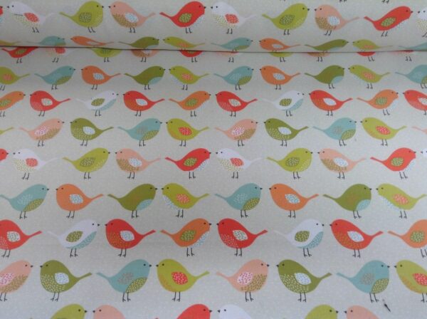 Scandi Birds Cotton - ORANGE GREEN - Image 2