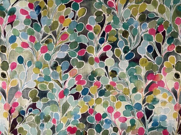 Mardi Gras Abstract Watercolour Floral Leaf Linen PINK & GREEN - Image 3