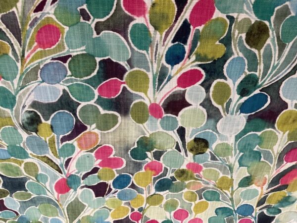 Mardi Gras Abstract Watercolour Floral Leaf Linen PINK & GREEN - Image 5