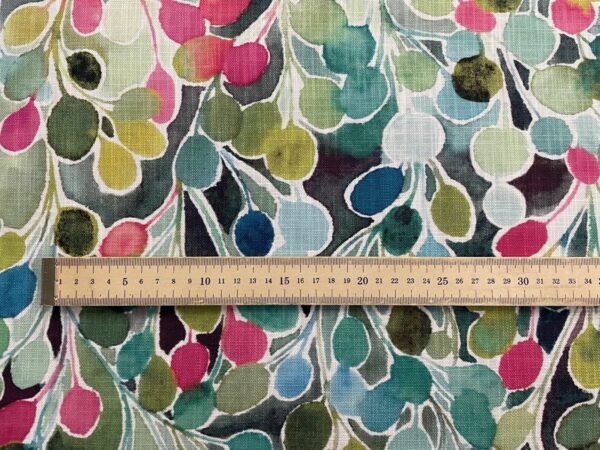Mardi Gras Abstract Watercolour Floral Leaf Linen PINK & GREEN - Image 7