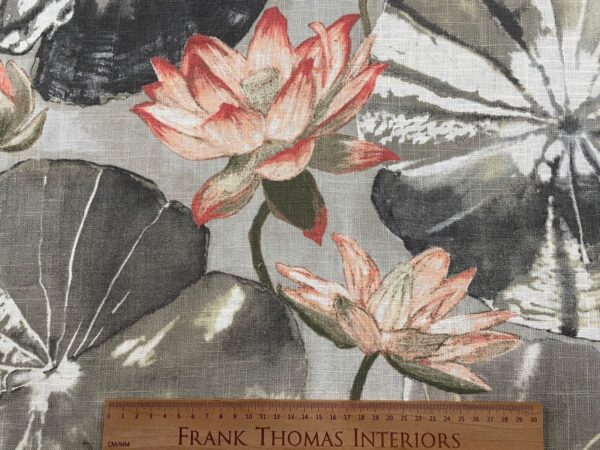 Lily Pad Floral Linen - GREY & CORAL - Image 2