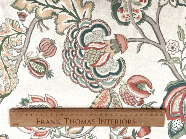 St Regais Jacobean Floral Brushed Linen: 280cm - TEAL - Image 2