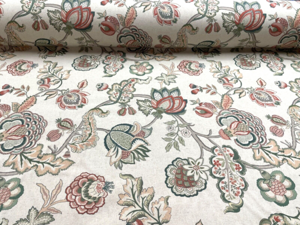 St Regais Jacobean Floral Brushed Linen: 280cm - TEAL - Image 6