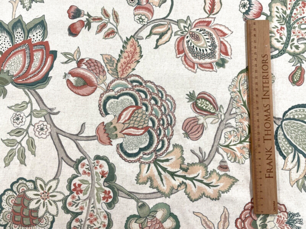 St Regais Jacobean Floral Brushed Linen: 280cm - TEAL - Image 8