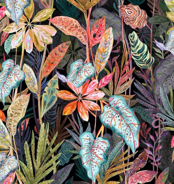 Kew Tropical Leaf Velvet - AQUA CORAL