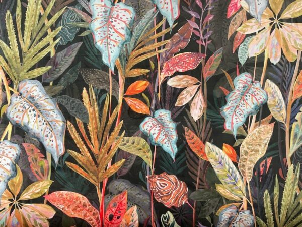 Kew Tropical Leaf Velvet - AQUA CORAL - Image 5