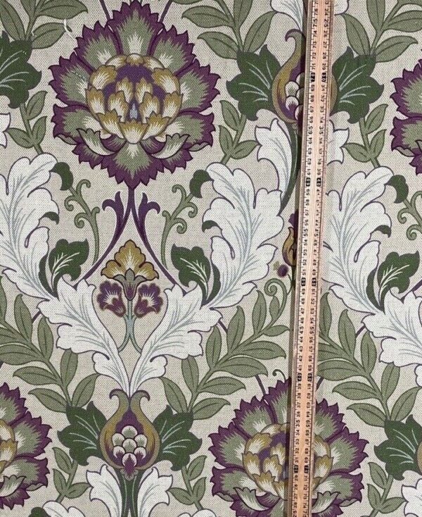 Kelmscott Arts & Crafts Large Floral Cotton - GREEN & MULBERRY - Image 7